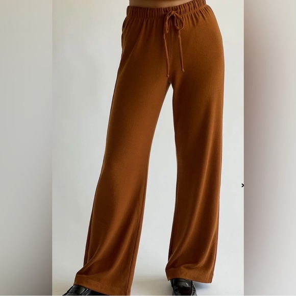 DONNI. Pants - Donni Brown Drawstring Wide Leg Sweater Pants Small Cocoa Loungewear Cozy Soft